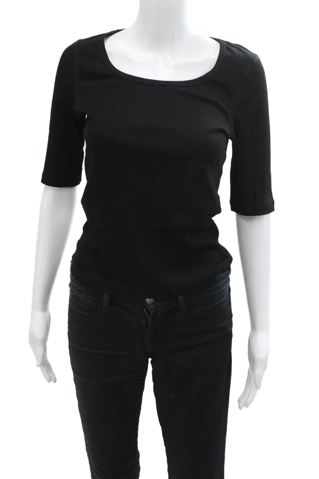 Top básico negro manga corta cuello redondo algodón Lesley Evers para mujer talla M Foto 1 de 4