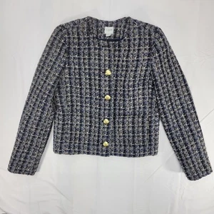 J.Crew Tweed Blazer Jacket Women's 00 Mavy Blouce Gold Button Lined Classic - Picture 1 of 9