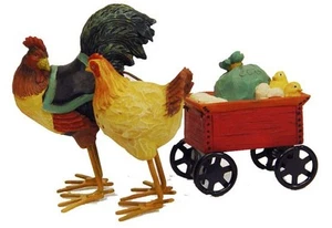 Gallo y gallina con cubo en flor decoración folclórica primitiva 83909 - Imagen 1 de 1