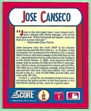 1990 Score Magic Motion Trivia Jose Canseco #1 The MVP's A.L. 1988