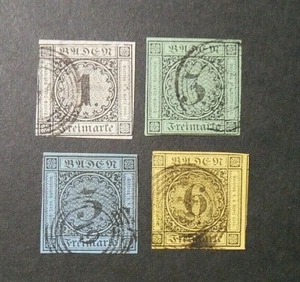 GERMANY,GERMANY,Old State 1853-58 BADEN "DIGIT" 4 Values Cpl Set USED - Picture 1 of 1