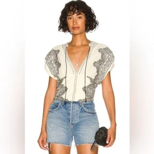 Free People Temecula Blouse In Ivory Combo Size Large Cropped Feminine - Picture 1 of 7
