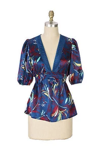 XS Anthropologie Yumi Kim Silk Feather  "Ink & Quill Top " Blouse  - Picture 1 of 5