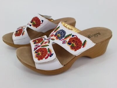 Alegria 多色花卉 LIN 尺寸 8 白色皮革针脚鞋 凉鞋 — 第 1/4 张图片
