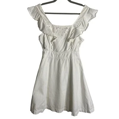 Mini Vestido BCBGeneration Columpio Borde con Volantes Cuello Cuadrado Corbata Espalda Verano Talla 4 Foto 1 de 4