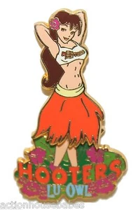HOOTERS WAITRESS HAWAIIAN GIRL MOVING SWIVEL HIPS (SHE MOVES) LU-OWL LAPEL PIN - Picture 1 of 3