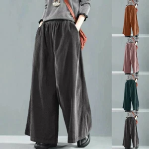 Women Elastic Waist Wide Leg Trousers Bottom Palazzo Loose Comfy Pant Loungewear - Picture 1 of 16