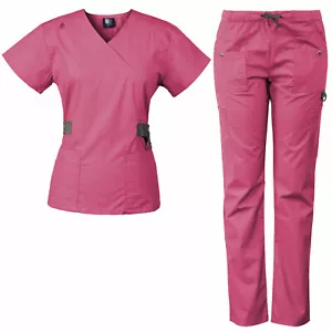 Medgear Women's 12-Pocket Scrub Set with Silver Snap Detail & Contrast Trim 7897 - Picture 1 of 21