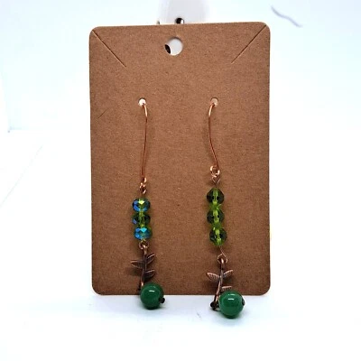 Green glass crystal earrings quartzite copper - Image 1 of 3