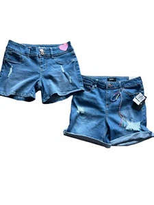 DKNY Hipster Girls Shorts Distressed Blue Denim Cuffed & YMI Shorts Lot Size 14 - Picture 1 of 8