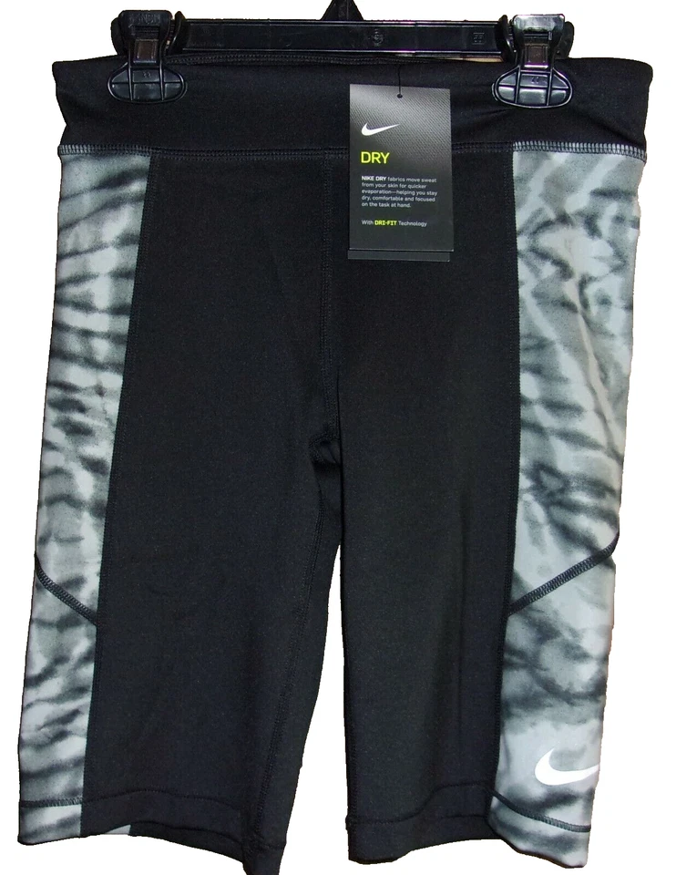 NIKE Girl's Tight Fit Dri-Fit BLACK Shorts LARGE #DA1369