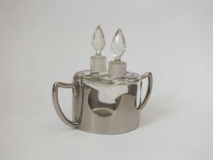 Antique Vintage Pair Silver Plate Glass Scent Vanity Bottles Crystal Stoppers - Picture 1 of 8