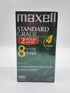 Maxell Standard Grade T-160 VHS Tape 4-Pack Brand New + Factory Sealed - Picture 1 of 6