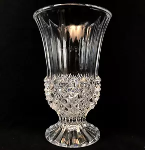Crystal Hobnail Flared Flower Vase Spike Footed Grooved Clear 7" - Picture 1 of 5