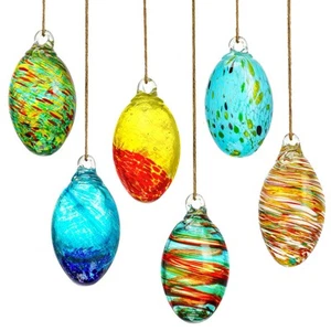 Set of 6 Hand Blown Glass Easter Egg Ornaments Hanging Easter Decoration Orna... - Picture 1 of 9