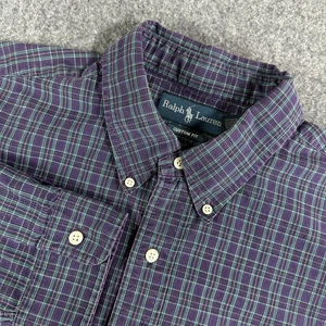Ralph Lauren Mens XL Custom Fit Plaid Button Down Shirt Purple Green Cotton - Picture 1 of 9