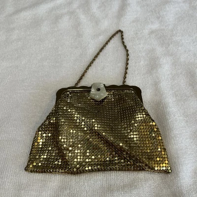 Vtg Whiting & Davis Mesh Goldtone Mini Bag Mother of Pearl Clasp - Image 1 of 4