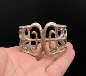 Navajo VTG Native American Sterling Silver Sand Cast Solid Wide Cuff Bracelet - Picture 1 of 11