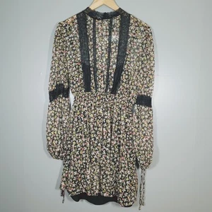 BNWT NEW £39 TOPSHOP DRESS 16 FLORAL CHIFFON LACE BLACK SUMMER MIDI TX91 - Picture 1 of 15