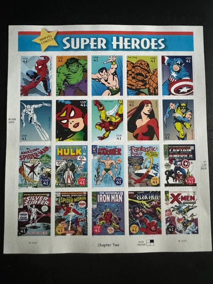 Panel de 20 estampillas de 41¢ de superhéroes de Marvel Comics Scott #4159 (2007) Foto 1 de 1