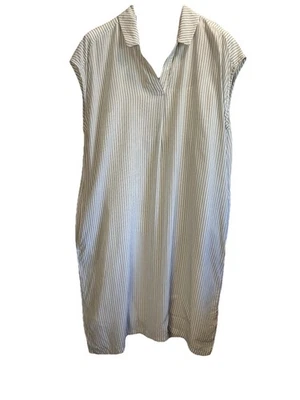 Eileen Fisher Lg 2-Piece Silk Midi Dress Gray Striped Boxy PulloverAnd Silk Slip - Image 1 of 4