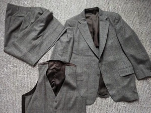 TRAJE de colección hecho en EE. UU. 3 PIEZAS lana TWEED lana 42S 36x28 Donegal irlandés a cuadros gris - Imagen 1 de 19