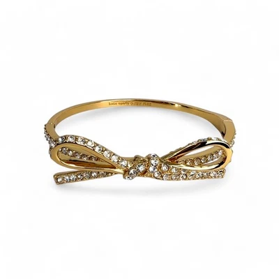 Kate Spade New York Skinny Mini Bow Bangle Bracelet Gold Tone Rhinestone - Image 1 of 4