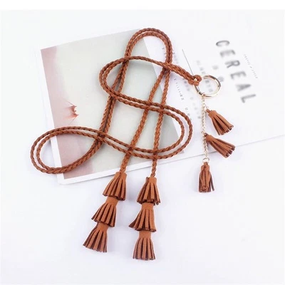 Cinto feminino autofino amarrar cintos cintura corda feminina borla trançada moda - Imagem 1 de 4