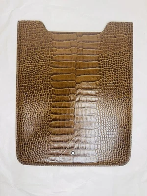 Funda para iPad Montblanc de cuero marrón con relieve de cocodrilo - Funda para tableta de diseñador de lujo Foto 1 de 4