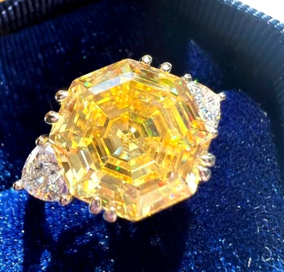 Anillo de diamantes champán tratados con certificación de 7 quilates con detalles de diamantes. Plata 925 Foto 1 de 4