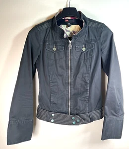 DIESEL Women's Black Moto Biker Full Zip Cropped Cotton Jacket Sz S - Picture 1 of 11