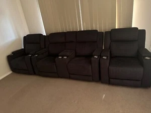 Two seater electric recliner and two x single seater recliners - Picture 1 of 5