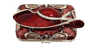 Vintage Red Hat Society Trinket Box with Bling!! Beautiful!! Enameled - Picture 1 of 9