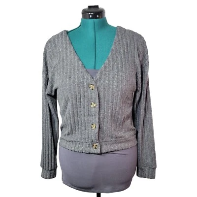 SO Suéter Mujer Mediano Juniors Gris Cárdigan Botones Recortados Acanalado Foto 1 de 4