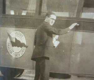 Vintage Bus Photo Pennant Parlor Coach Lines at Gas Service Station c. 1930's - Picture 1 of 4