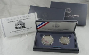 1991-S Mount Rushmore Commemorative Proof Silver Dollar & Half Box & COA 2 Coins - Picture 1 of 5