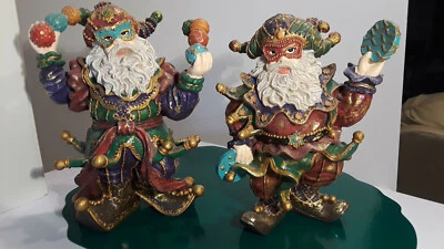 Santa/MardiGras Themed  Figures (2)- Possibly Porcelain 9" H Weight 2.3 + 1.9 LB - Image 1 of 4