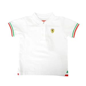 Scuderia Ferrari Kid "Ita Tricolor Flag Piquet" White Short Sleeve Polo Shirt - Picture 1 of 6