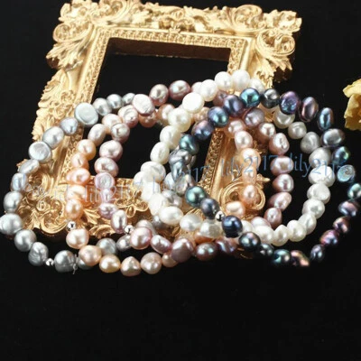 Elegante brazalete de perlas barrocas de agua dulce multicolor natural genuino de 4-12 mm 8"" Foto 1 de 4