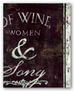 Impresión artística de vino, mujer y canción de Rodney imagen blanca tamaño 7" x 5" - Imagen 1 de 1