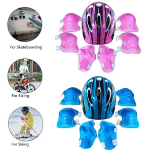 Boys & Girls Kids 7Pcs/Set Skate Cycling Bike Safety Helmet Knee Elbow Pads - Picture 1 of 11