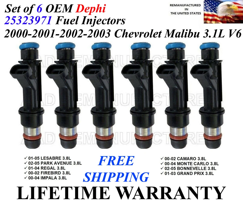 Juego de 6 inyectores de combustible Delphi OEM para Chevrolet Malibu 2000-2001-2002-2003 3,1 L Foto 1 de 1