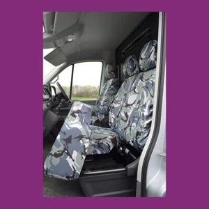 Volkswagen Crafter Van 2017+ Front 3 Tailored Waterproof Grey Camo Seat Covers - Picture 1 of 4
