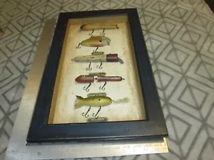 fishing lure shadow box display FIVE CLASSIC FISHING LURES WOOD WITH GLASS (#3) - Picture 1 of 20