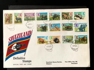 SWAZILAND 1969 NEW DEFINITIVE - WILDLIFE SET 15v FIRST DAY COVER MBABANE SHS - Picture 1 of 1