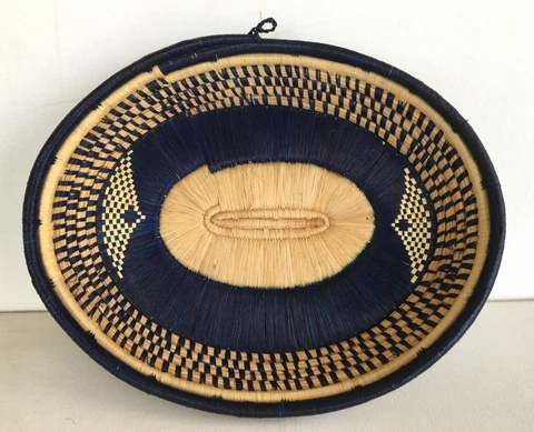Navy Blue Handwoven Basket_Oval_12" x 9.5"_Coiled_Hanging Wall Decor - Mint Cover