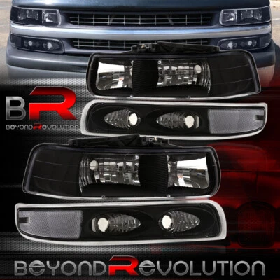 Conjunto de faróis de canto transparente preto suburbano Silverado 1999-2002 - Imagem 1 de 4