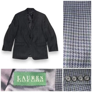 Lauren Ralph Lauren Blazer 100% Wool Houndstooth 2 Button 40R Blue Grey Black - Picture 1 of 11