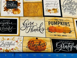 Tina SCRAP 9"x21" Sign Farm Pumpkin Fall Market Harvest Block Leaf Cotton Fabric - Picture 1 of 1