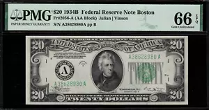 1934B $20 Federal Reserve Note Boston FR.2056-A - Graded PMG 66 EPQ - Gem Unc. - Picture 1 of 2